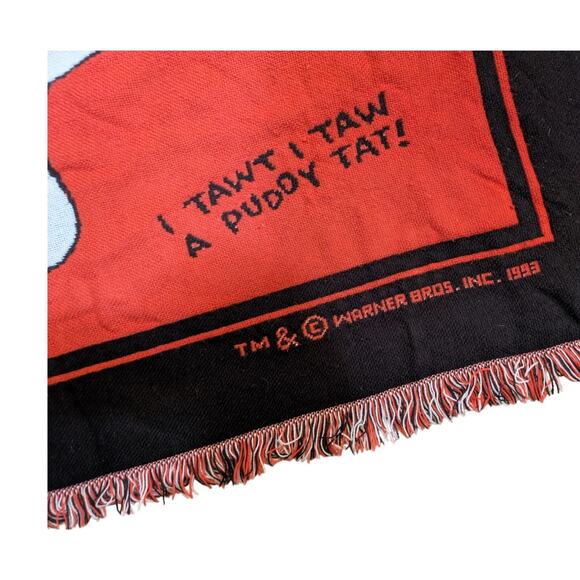 Vintage 1993 I Tawt I Taw A Puddy Tweety Bird Sylvester Blanket - Picture 3 of 6